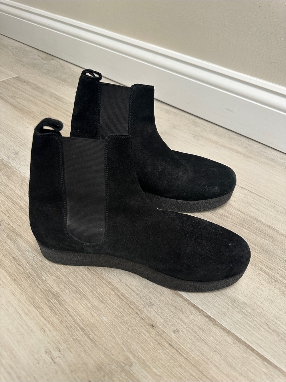 Barneys New York Black Suede Platform Chelsea Boots